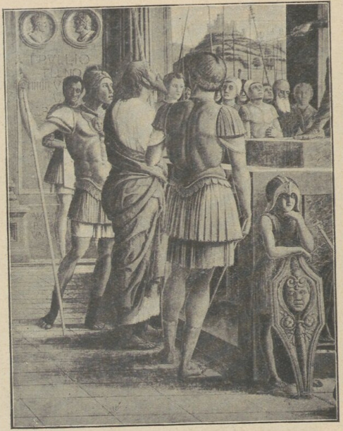 Mantegna. Szczegół z fresków kośc. Eremitam w Padwie.Św. Jakób przed trybunałem