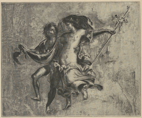 Satyr i bachantka. Malowidło ścienne pompejańskie. (Muzeum Neapolu)
