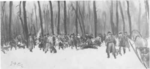 JULJAN FAŁAT, POLOWANIE W NIEŚWIEŻU (akw., 1910) (Wł. asrtysty).