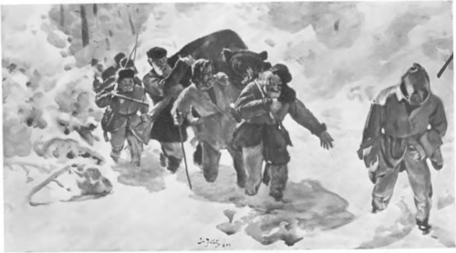 JULJAN FAŁAT, POWRÓT Z POLOWANIA NA NIEDŹWIEDZIE (akwarela, 1891).