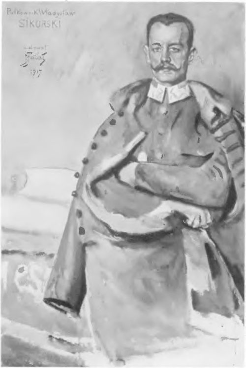 JULIAN FAŁAT, PORTRET JEN. WŁ. SIKORSKIEGO (akwarela. 1917).