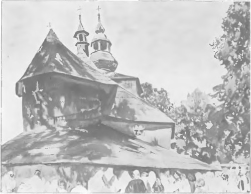 JULIAN FAŁAT, KOŚCIÓŁEK WIEJSKI (akwarela).