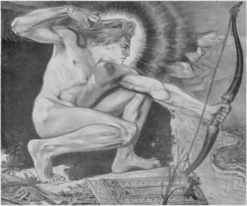 ST. WYSPIAŃSKI APOLLO RAZI GROTAMI POMORU (Iliada) (rys. ołów., 1897?) (Ze zbiorów po śp. Lizie Leszczyńskiej, Kraków).