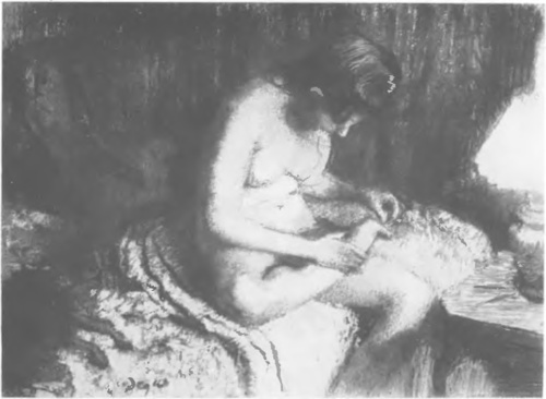 K. DEGAS, AKT PRZY ŚWIETLE WIECZORNYM (pastel).
