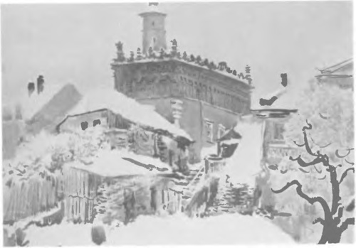 LEON WYCZÓŁKOWSKI, RATUSZ W SANDOMIERZU (rys. tuszem) (Z Wyst. Tow. Art. Pol. “Sztuka“, Kraków 1926.