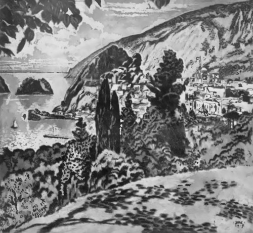 Ignacy Niwiński. Gurzuf (z serii krymskiej 1925. akwaforta z akwatintą.