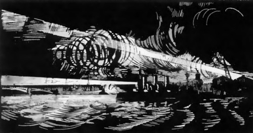 N. Kupriejanow. Krążownik “Aurora” (drzeworyt. 1922).