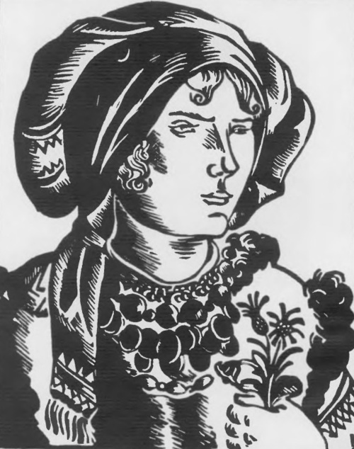 Wacław Wąsowicz. Głowa Hucułki (drzeworyt, 1925).