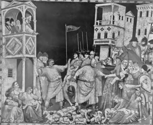 Giotto (1267-1337). Rzeź niewiniątek (Fresk w dolnym kościele San Francesco w Asyżu).