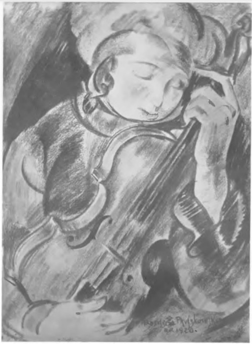 Skrzypce (rys. węglem; 1920)
