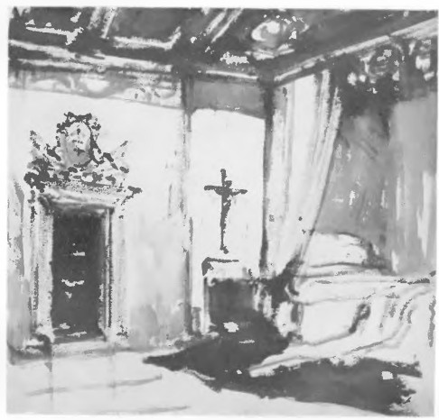 WNĘTRZE KOMNATY (rysunek sepią i tuszem). Dział Sztuki na P. W. K. w Poznaniu. Tow. art. polskich “Sztuka”