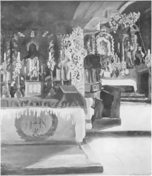STANISŁAW CZAJKOWSKI, WNĘTRZE KOŚCIÓŁKA WIEJSKIEGO (ol.).