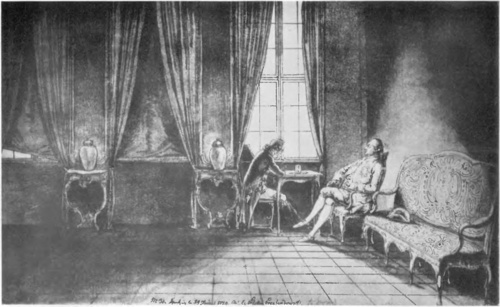 DANIEL CHODOWIECKI, CHODOWIECKI PORTRETUJE WOJEWODĘ HR. PRZEBENDOWSKIEGO (Podróż do Gdańska. 1773). (Akademia Sztuk pięknych, Berlin).