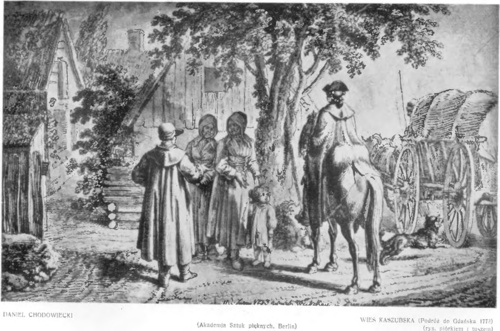 DANIEL CHODOWIECKI, WIEŚ KASZUBSKA (Podróż do Gdańska 1773) (rys. piórkiem i tuszem).