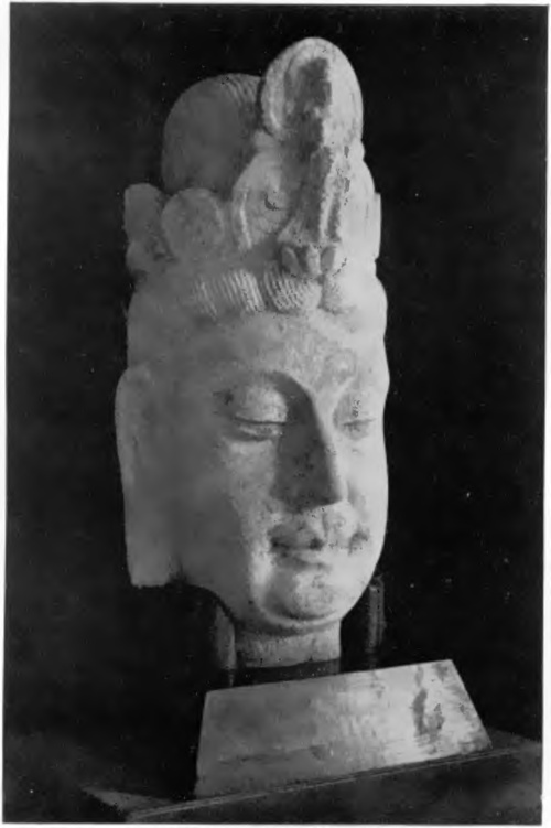 Fig. 5. GŁOWA BHOODISATTW’Y. MARMUR BIAŁY z VI TEJ DYNASTII (?) (420— 617). Wys. 65 cm.
