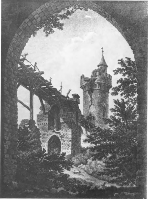 SZTUCZNE RUINY W PARKU BETZ KS. D'HARCOURT (Francja, ok. 1780) (Z dzieła A, de Laburde: Description des nouveaux jardins de France).