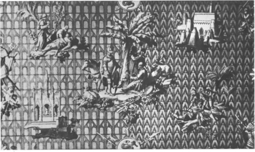 J. B. HUET PROJEKT DRUKOWANEJ MATERJI (t. zw. Toile de Jonny) NA OBiCIA ŚCIENNE (okolo r. 1810) (Musée des Arts Décoratifs, Paryż).