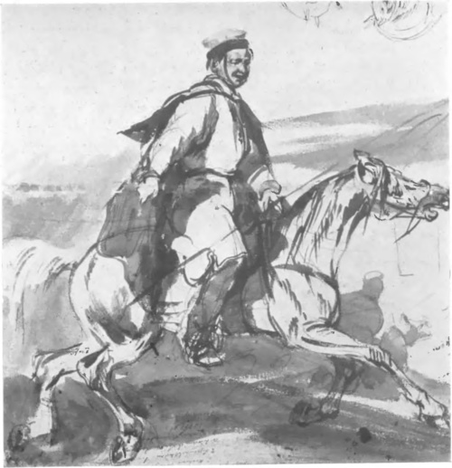 PIOTR MICHAŁOWSKI KRAKUS NA KONIU (akwarela) (Wł. hr. Różj Michałowskiej, Krzj sztoporzyce.