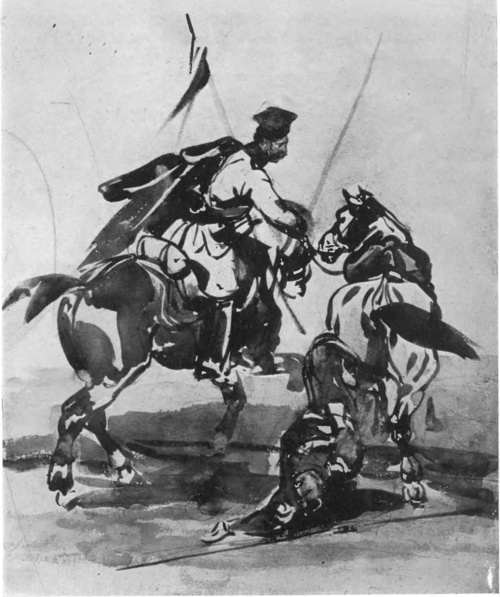 PIOTR MICHAŁOWSKI, SCENA WOJENNA (rys. sepią).
