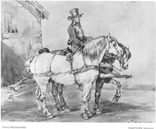 PIOTR MICHAŁOWSKI, POCZTYLION (akwar.) (Muzeum Curtius w Liège).