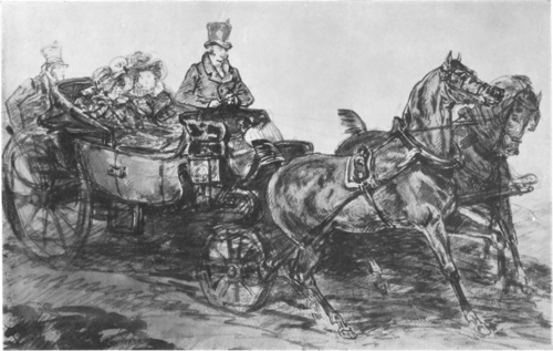 PIOTR MICHAŁOWSKI, W POWOZIE (akwarela).