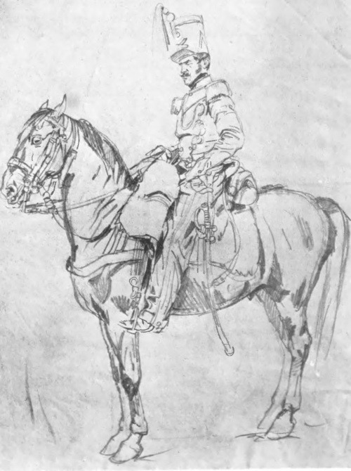 PIOTR MICHAŁOWSKI UŁAN NA KONIU (rys. ołówkiem) (Wł. P. Dominika Łeminckiego. Warszawa.