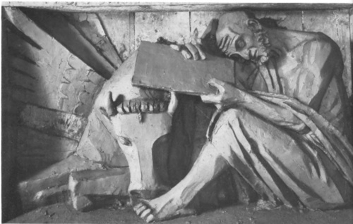 XAWERY DUNIKOWSKI S-TY MATEUSZ EWANGELISTA (projekt dekoracji fasady duchownego Seminarium Śląskiego w Krakowie, gips, 1929) (Z wystawy zbiorowej w Tow. Przyj. Sztuk Pięknych, Kraków).