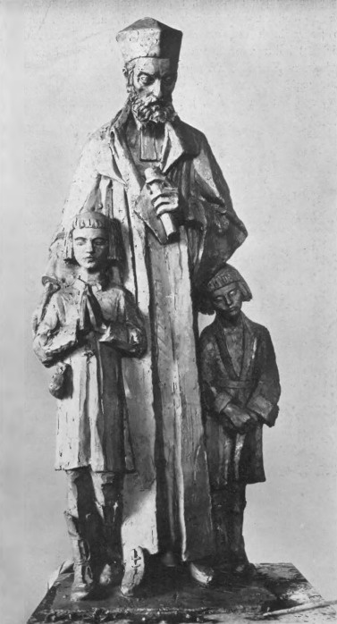 XAWERY DUNIKOWSKI Ś-TY FELIKS (szkic do grupy dekoracyjnej dla kościoła w Wawrze (gips, 1928) (Z wystawy zbiorowej w Tow. Przyj. Sztuk Pięknych, Kraków).