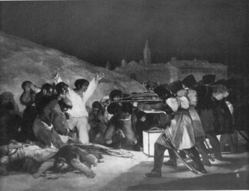 GOYA Y LUCIENTES, ROZSTRZELANIE POWSTAŃCÓW HISZPAŃSKICH W NOCY Z 2 NA 3 MAJA 1803 (olĄ (Galeria Prado, Madryt).