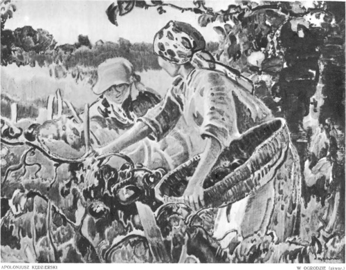 APOLONJUSZ KĘDZIERSKI, W OGRODZIE (akwar.) (Salon warszawski Tow. sztuk piękn. w Krakowie).