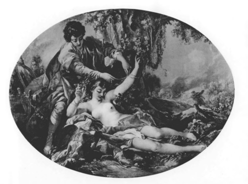 Francois Boucher. Aminta odwiązuje Sylwię od drzewa (ol. 1755).