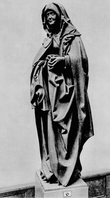 Wit Stwosz. Chrystus zjawiający się Marji (szczegół, 2m. wysoka figura z drzewa dębowego, fundacji Pawła Volckamera, dla kościoła w Norymberdze).