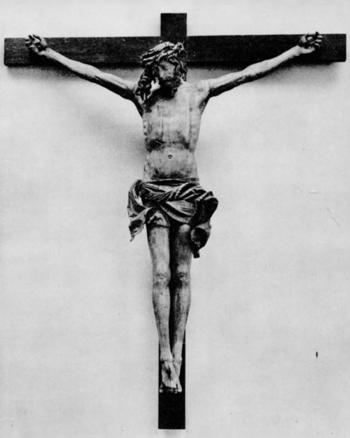 Wit Stwosz. Chrystus na krzyżu (r. 1520, drzewo lipowe z pierwotną polichromią). (Niegdyś w kościele Panny Marji w Norymberdze, dzisiaj tamże w kościele św. Sebalda).