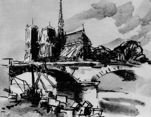 Germaine de Coster (Francja). Notre Dame w Paryżu (drzeworyt).