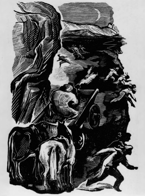 Józef Szpinel (Sowiety). Ilustracja do Seranowicza “Żelazny potok” (drzeworyt).