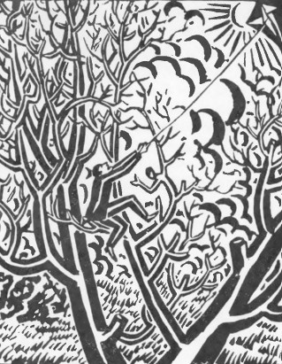 Frans Masereel “Le solei”, drzeworyt, 1919 (rozm. 8.8X7.8 cm.).