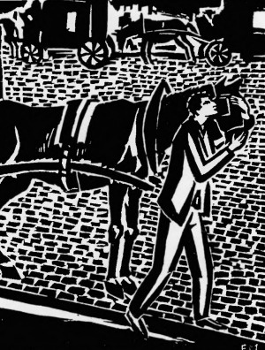 Frans Masereel. Drzeworyt z serji “Mon livre d’heures”. 1919. (rozm. 9X7 cm.)