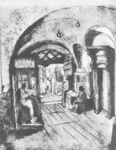 J. Kratochwila-Widymska. Brama w rynku Lwów (akwaforta kolor.).