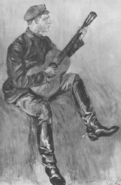 Kazimierz Dzieliński. “Dobosz” legjonista J. Pelczar z gitarą (akwarela).