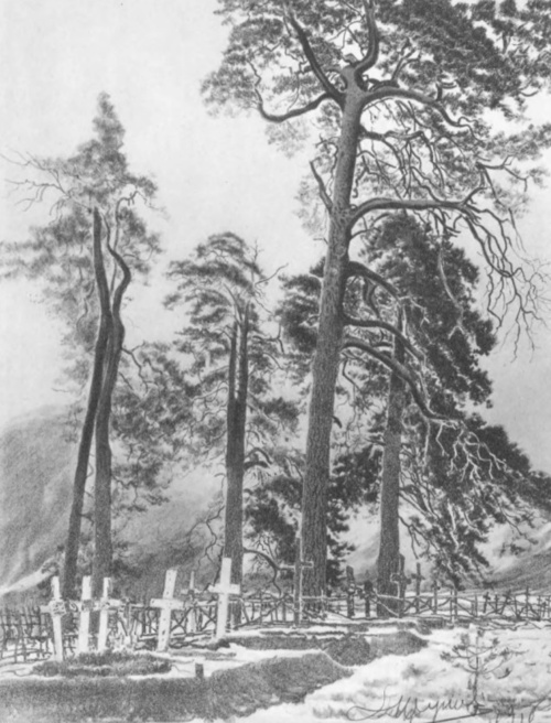 Leon Wyczółkowski. Cmentarz w Wołczecku (litogr.).