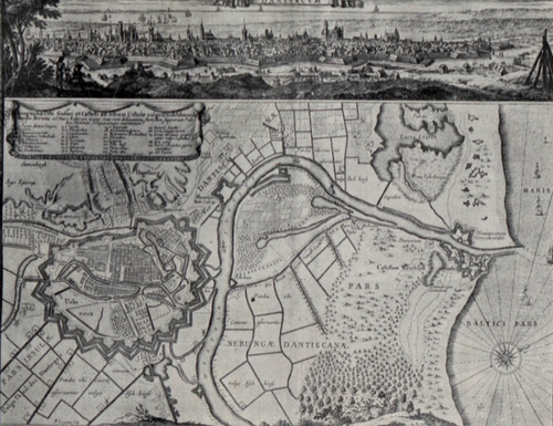 Mapa Gdańska z dawnego miedziorytu.