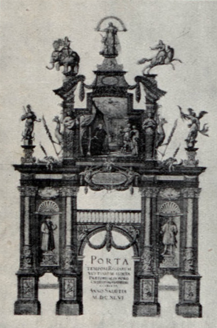 Bramy tryumfalne na cześć Maryi Gonzagi wzniesione w r. 1646. Wedle miedziorytu Fallka Gdańszczanina.