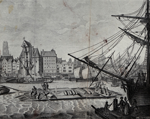 Widok Długiego Mostu nad Motławą. Miedzioryt Deischa, wedle rysunku Lohrmanna r. 1770.