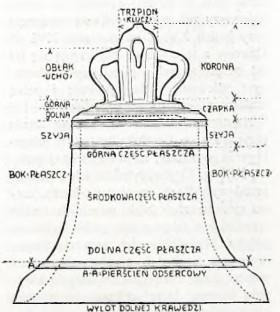 Przekrój i nazwy części dzwonu. Fig. 2.