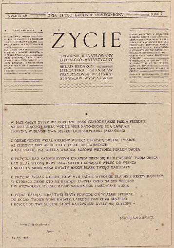 RYC 6. PIERWSZA STRONICA MIESIĘCZNIKA. ŻYCIE – UKŁADU ST. WYSPIAŃSKIEGO.