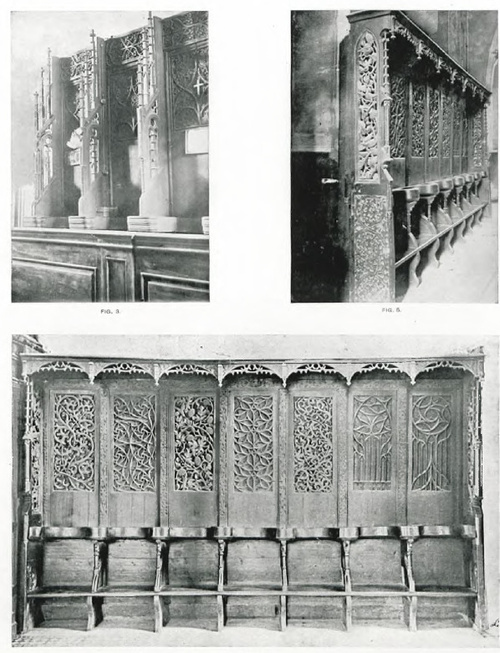 TABL. X. FIG. 3. STALLE W KOŚCIELE OO. BERNARDYNÓW W TARNOWIE. FIG. 5-6. STALLE (WIĘKSZE) W KATEDRZE TARNOWSKIEJ.