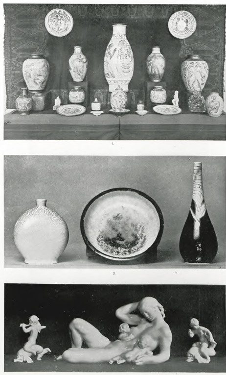 TABL. XXI. KRÓLEWSKA MANUFAKTURA W KOPENHADZE: 1. JAIS NIELSEN, KAMIONKI MALOWANE POD SZKLIWEM, 2. P. PROSZOWSKI , POLEWY WYKWINTNE, 3. FABRYKA PORCELANY BING – GROENDAHL W KOPENHADZE, FIGURKI Z CYKLU 