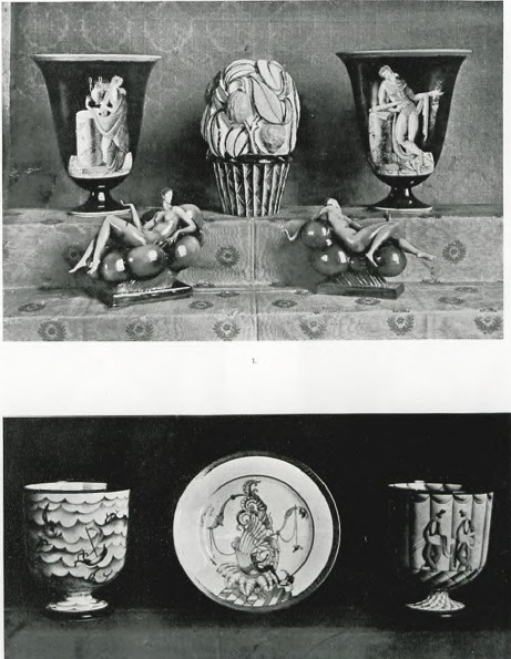 TABL. XXIV. RICHARD- GINORI (MANUFAKTURA W DOCCIA KOŁO FLORENCJI) 1. FAJANS. 2. PORCELANA MALOWANA NA SZKLIWIE.