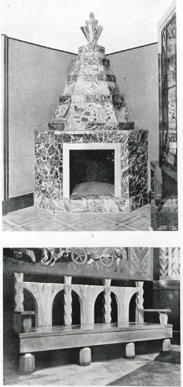 TABL. III. 1. W. JASTRZĘBOWSKI. KOMINEK W SALONIE POLSKIEGO PAWILONU. 2. K. STRYJEŃSKI. ŁAWA W SALI CENTRALNEJ POLSKIEGO PAWILONU.