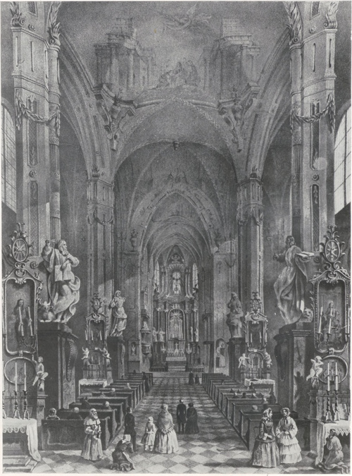 103. Wnętrze katedry lwowskiej około r. 1850, litografia Clementa.